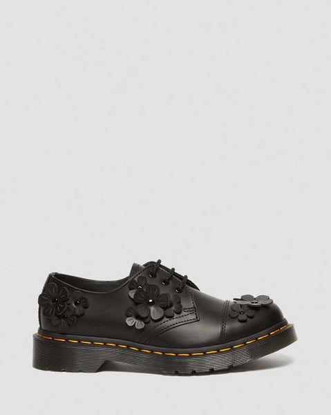 Dr Martens 1461 Flower Applique Leather Men Oxford Shoes Black | USA-370481