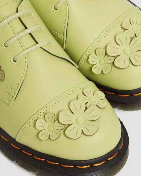 Dr Martens 1461 Flower Applique Leather Women Oxford Shoes Light Green | USA-285139