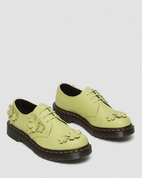 Dr Martens 1461 Flower Applique Leather Women Oxford Shoes Light Green | USA-285139