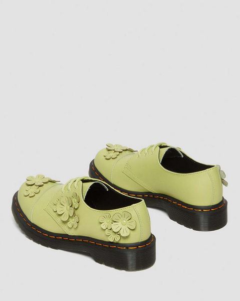 Dr Martens 1461 Flower Applique Leather Women Oxford Shoes Light Green | USA-285139