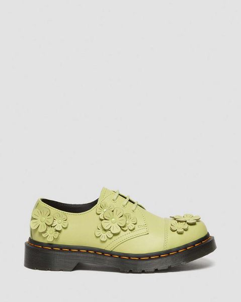 Dr Martens 1461 Flower Applique Leather Women Oxford Shoes Light Green | USA-285139