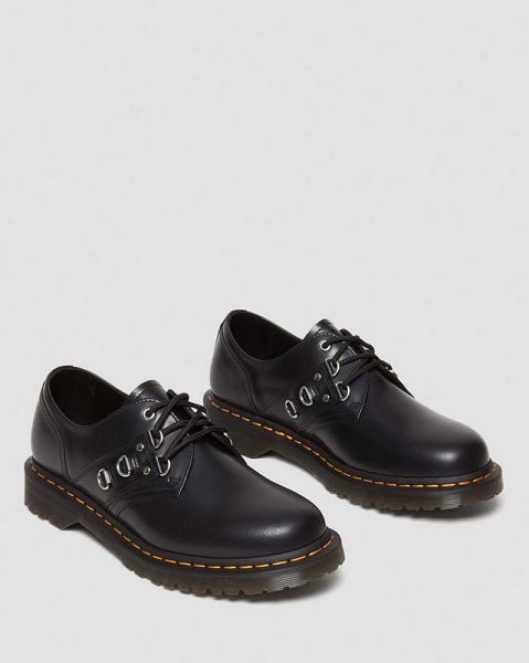 Dr Martens 1461 Hardware Polished Smooth Leather Men Oxford Shoes Black | USA-641907