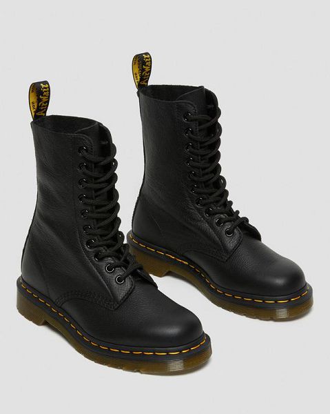 Dr Martens 1490 Virginia Leather Mid Women Calf Boots Black | USA-967451