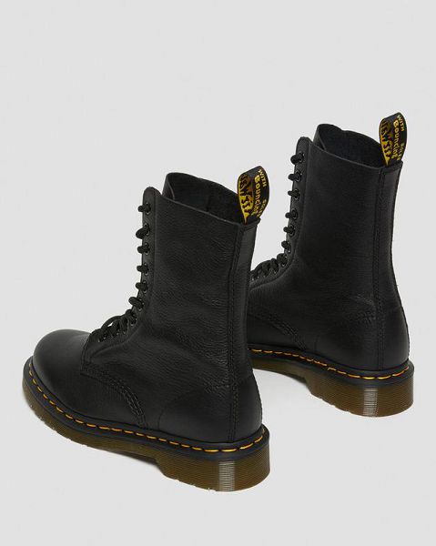 Dr Martens 1490 Virginia Leather Mid Women Calf Boots Black | USA-967451