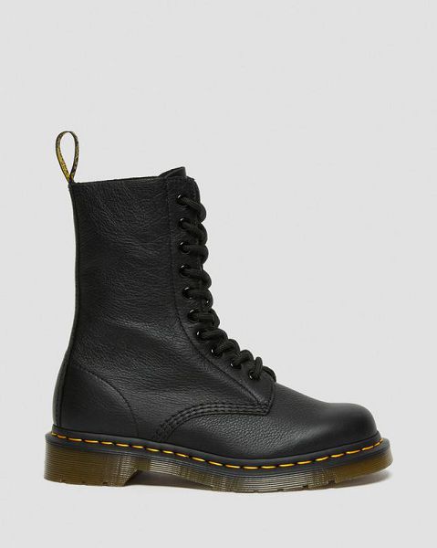 Dr Martens 1490 Virginia Leather Mid Women Calf Boots Black | USA-967451