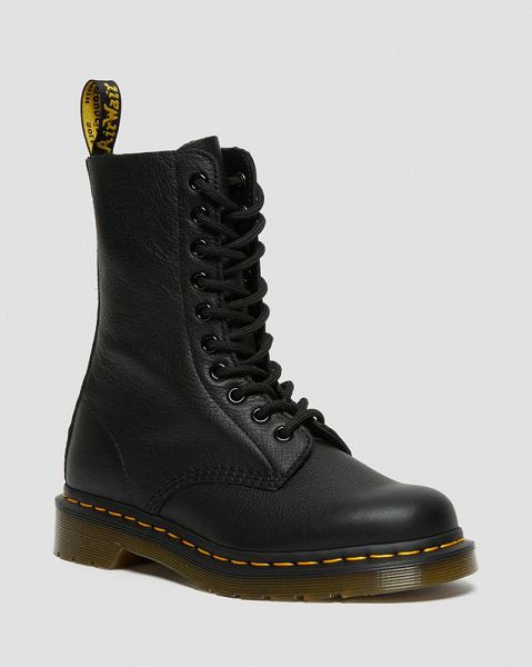 Dr Martens 1490 Virginia Leather Mid Women Calf Boots Black | USA-967451