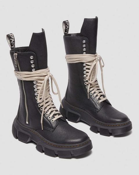 Dr Martens 1918 Rick Owens DMXL Tall Leather Women Lace Up Boots Black | USA-130947