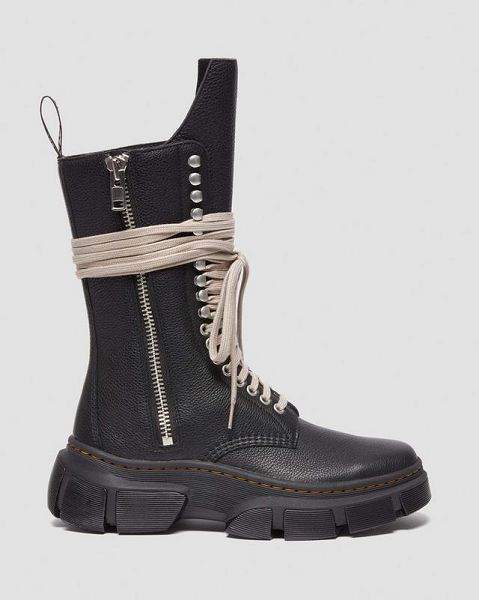 Dr Martens 1918 Rick Owens DMXL Tall Leather Women Lace Up Boots Black | USA-130947