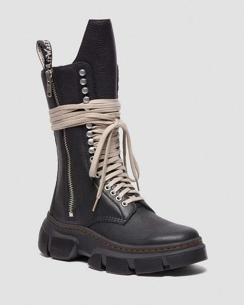 Dr Martens 1918 Rick Owens DMXL Tall Leather Women Lace Up Boots Black | USA-130947