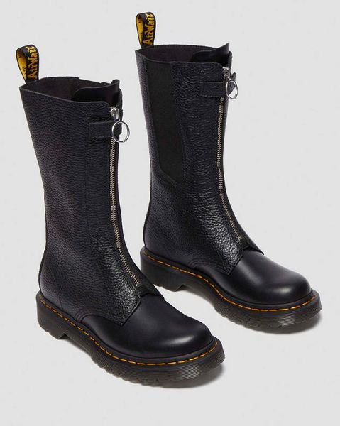 Dr Martens 1B99 Front Zip Leather Women Lace Up Boots Black | USA-270986