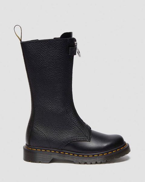 Dr Martens 1B99 Front Zip Leather Women Lace Up Boots Black | USA-270986