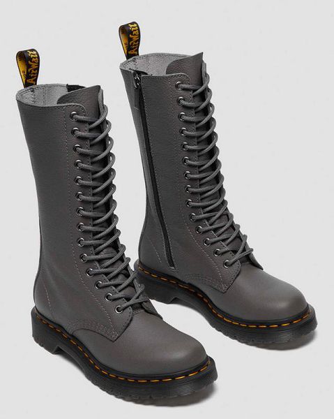 Dr Martens 1B99 Virginia Leather Mid Women Calf Boots Grey / Black / Yellow | USA-173026