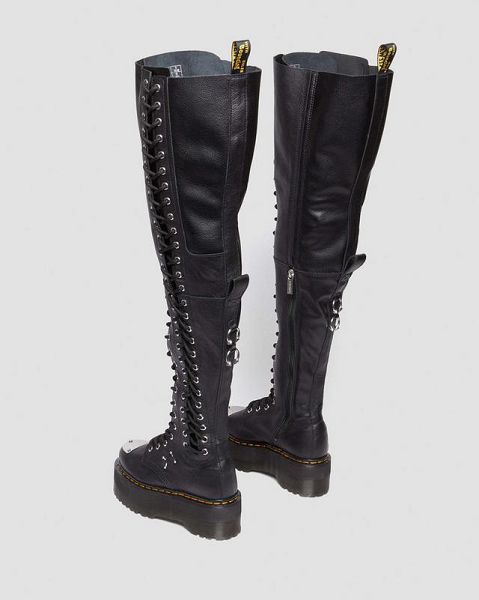 Dr Martens 28-Eye Extreme Max Virginia Leather Women Knee-high Boots Black | USA-138952