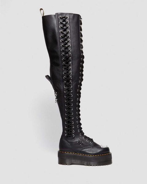 Dr Martens 28-Eye Extreme Max Virginia Leather Women Knee-high Boots Black | USA-138952