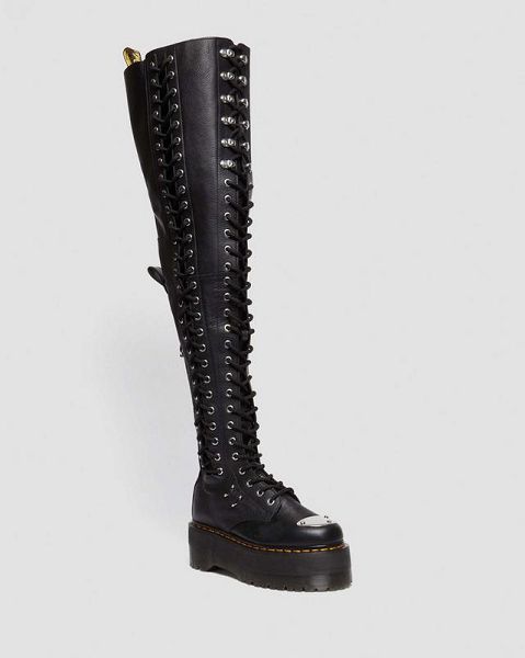 Dr Martens 28-Eye Extreme Max Virginia Leather Women Knee-high Boots Black | USA-138952