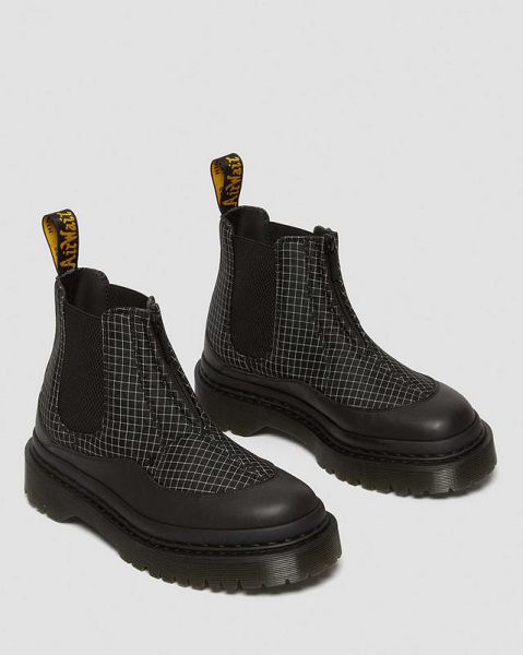 Dr Martens 2976 Bex Ripstop Grid Men Chelsea Boots Black / White | USA-618543