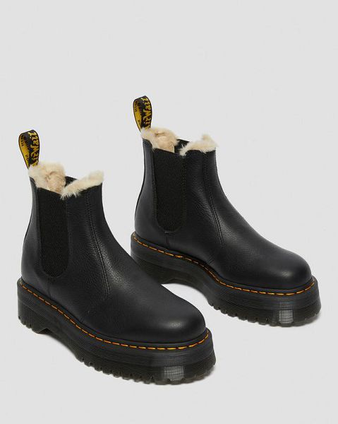 Dr Martens 2976 Faux Fur Lined Platform Women Chelsea Boots Black | USA-102576