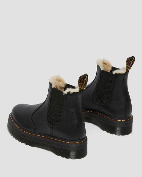 Dr Martens 2976 Faux Fur Lined Platform Women Chelsea Boots Black | USA-102576