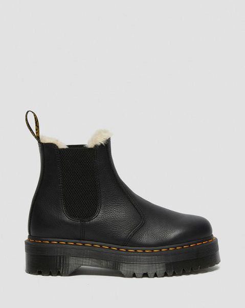 Dr Martens 2976 Faux Fur Lined Platform Women Chelsea Boots Black | USA-102576