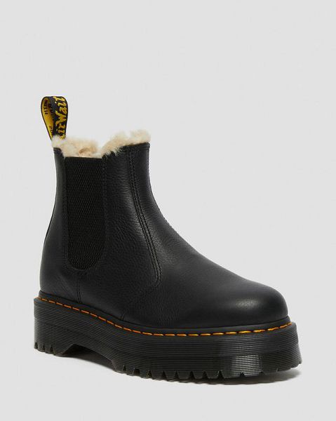 Dr Martens 2976 Faux Fur Lined Platform Women Chelsea Boots Black | USA-102576