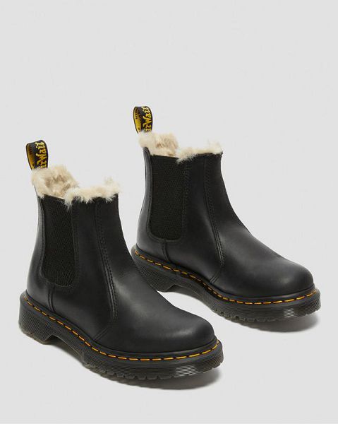 Dr Martens 2976 Faux Fur Lined Women Chelsea Boots Black | USA-693241