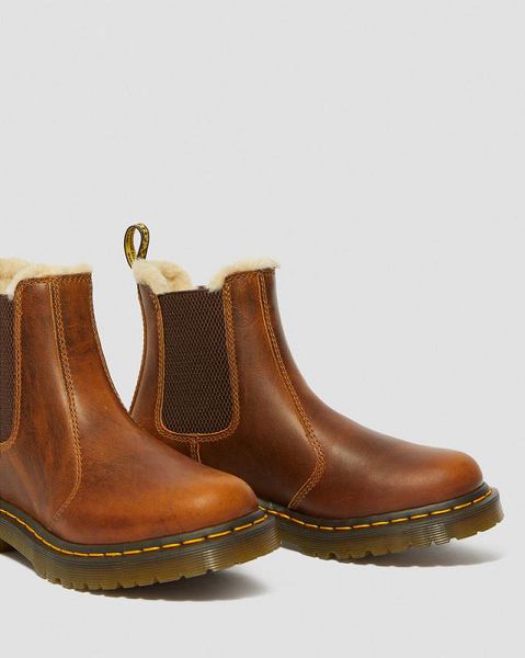 Dr Martens 2976 Faux Fur Lined Women Chelsea Boots Brown | USA-86529