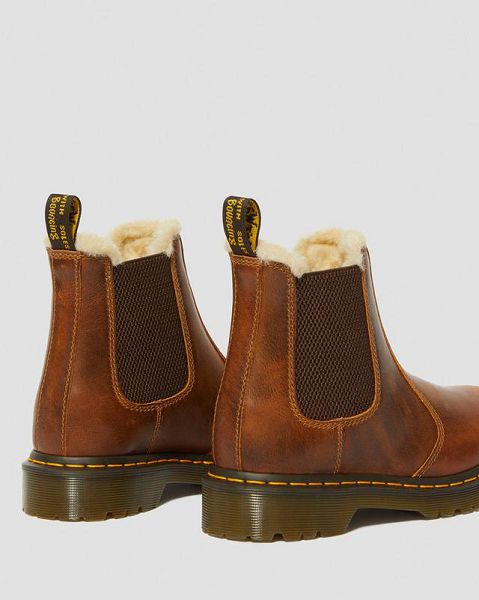 Dr Martens 2976 Faux Fur Lined Women Chelsea Boots Brown | USA-86529