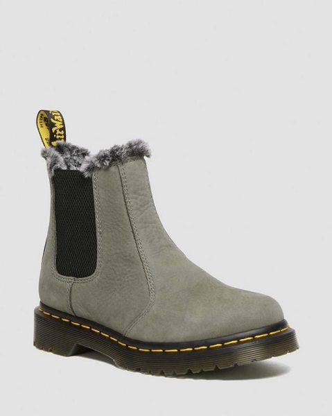 Dr Martens 2976 Leonore Faux Fur Lined Nubuck Women Chelsea Boots Grey | USA-370641