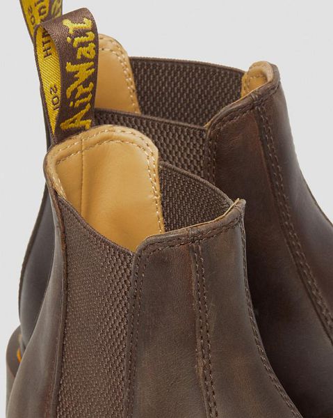 Dr Martens 2976 Stitch Crazy Horse Leather Women Chelsea Boots Dark Brown | USA-108632