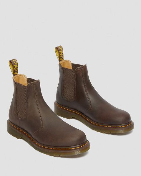 Dr Martens 2976 Stitch Crazy Horse Leather Women Chelsea Boots Dark Brown | USA-108632