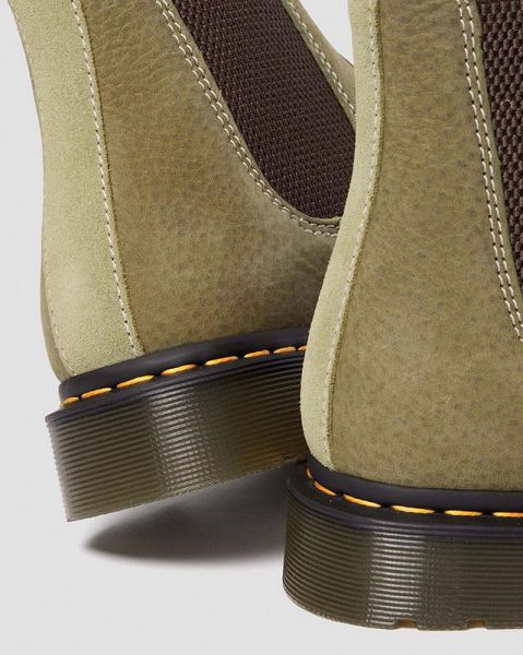 Dr Martens 2976 Tumbled Nubuck Leather Men Chelsea Boots Olive | USA-658102