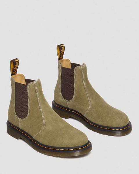 Dr Martens 2976 Tumbled Nubuck Leather Men Chelsea Boots Olive | USA-658102