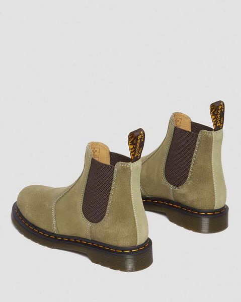 Dr Martens 2976 Tumbled Nubuck Leather Men Chelsea Boots Olive | USA-658102