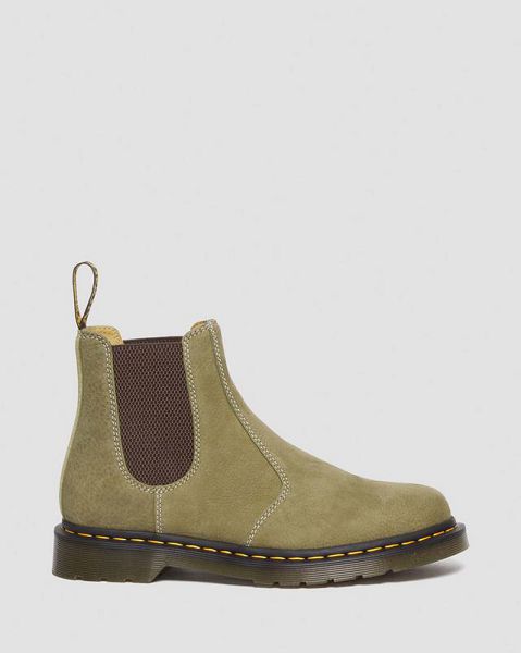 Dr Martens 2976 Tumbled Nubuck Leather Men Chelsea Boots Olive | USA-658102