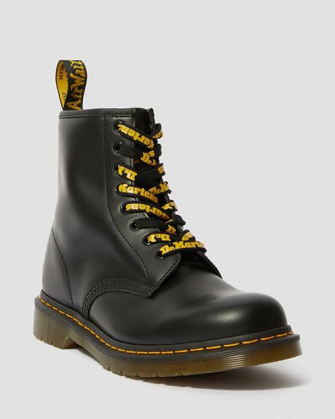 Dr Martens 55 Inch Flat Shoe Laces Accessories 8-10 EYE Black / Yellow | USA-751346