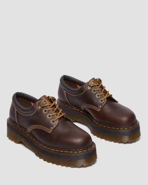 Dr Martens 8053 Arc Crazy Horse Leather Platform Women Casual Shoes Dark Brown | USA-460283