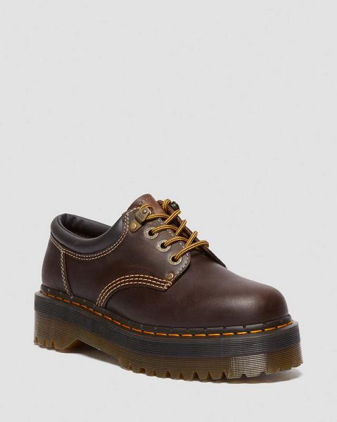 Dr Martens 8053 Arc Crazy Horse Leather Platform Women Casual Shoes Dark Brown | USA-460283