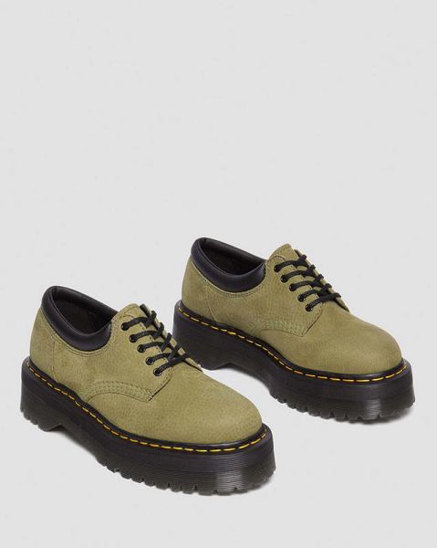 Dr Martens 8053 Tumbled Nubuck Leather Platform Women Casual Shoes Olive | USA-615038