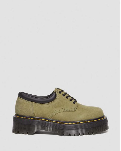 Dr Martens 8053 Tumbled Nubuck Leather Platform Women Casual Shoes Olive | USA-615038