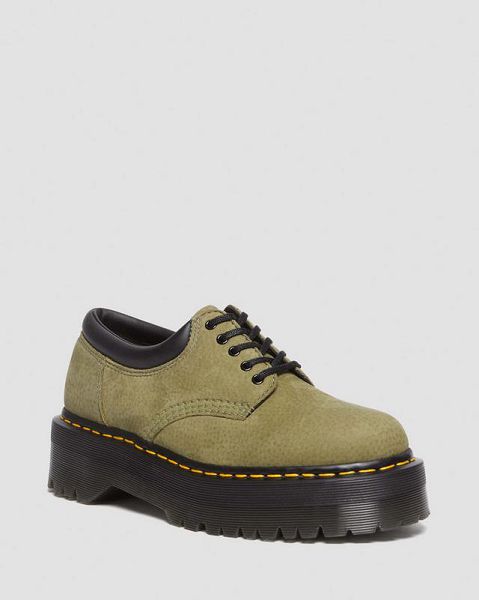 Dr Martens 8053 Tumbled Nubuck Leather Platform Women Casual Shoes Olive | USA-615038