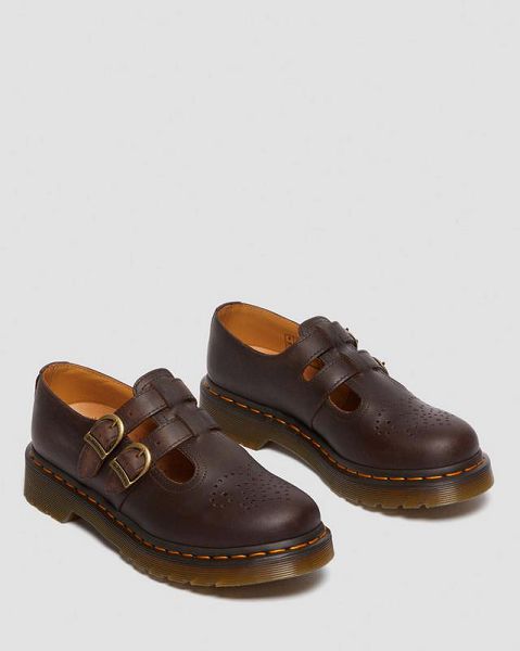 Dr Martens 8065 Crazy Horse Leather Women Mary Jane Shoes Dark Brown | USA-946817