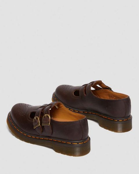 Dr Martens 8065 Crazy Horse Leather Women Mary Jane Shoes Dark Brown | USA-946817