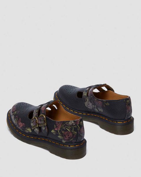 Dr Martens 8065 Decayed Roses Nappa Women Mary Jane Shoes Black | USA-924351