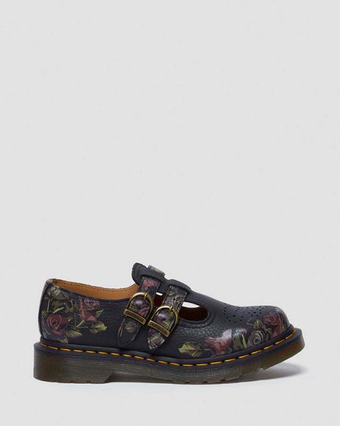 Dr Martens 8065 Decayed Roses Nappa Women Mary Jane Shoes Black | USA-924351