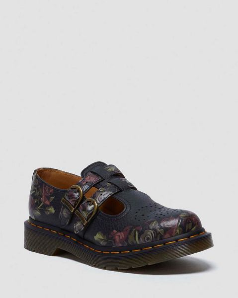 Dr Martens 8065 Decayed Roses Nappa Women Mary Jane Shoes Black | USA-924351