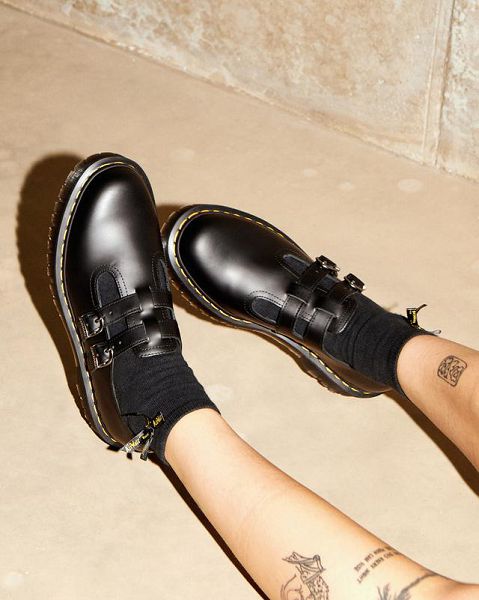 Dr Martens 8065 II Bex Smooth Leather Platform Women Mary Jane Shoes Black | USA-82459