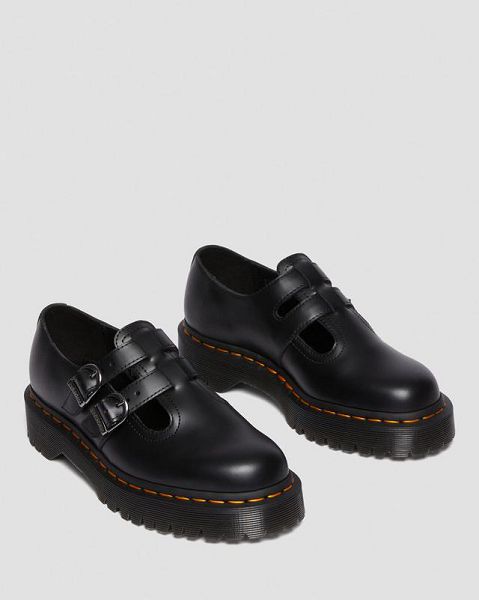 Dr Martens 8065 II Bex Smooth Leather Platform Women Mary Jane Shoes Black | USA-82459