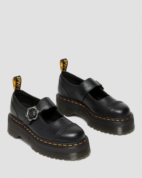 Dr Martens Addina Flower Buckle Leather Women Platform Shoes Black | USA-491567