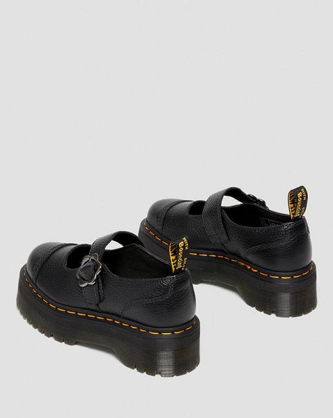 Dr Martens Addina Flower Buckle Leather Women Platform Shoes Black | USA-491567