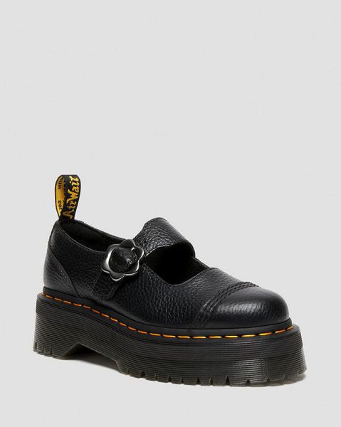 Dr Martens Addina Flower Buckle Leather Women Platform Shoes Black | USA-491567